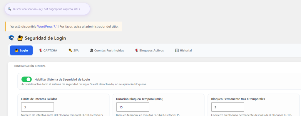 Panel de Seguridad de Login de SeenSecure