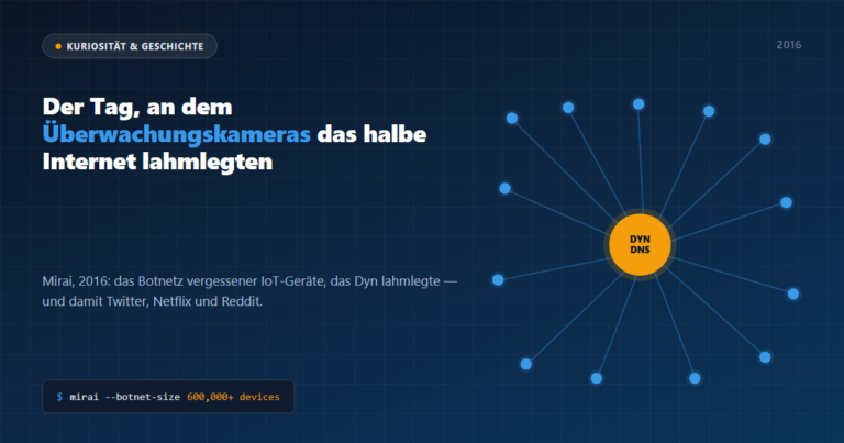 Kopfbild: das Mirai-Botnetz, 2016, Überwachungskameras legen das Internet lahm