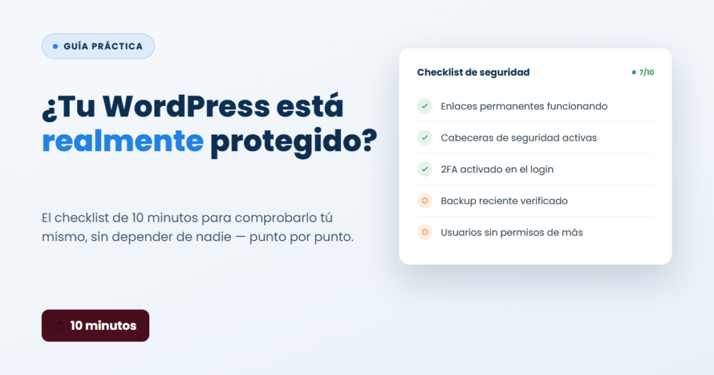Checklist de seguridad con elementos marcados y pendientes