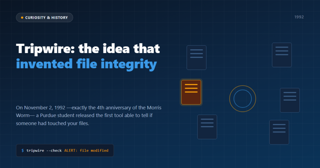 Header: Tripwire, 1992, the first file integrity system